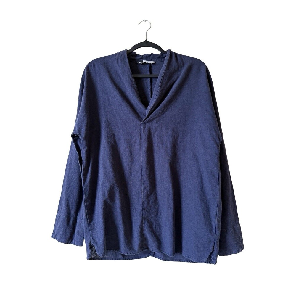 Kidoriman Shinu Drop V Shirt Navy Linen Blend Japanese Style XXL Runs Small